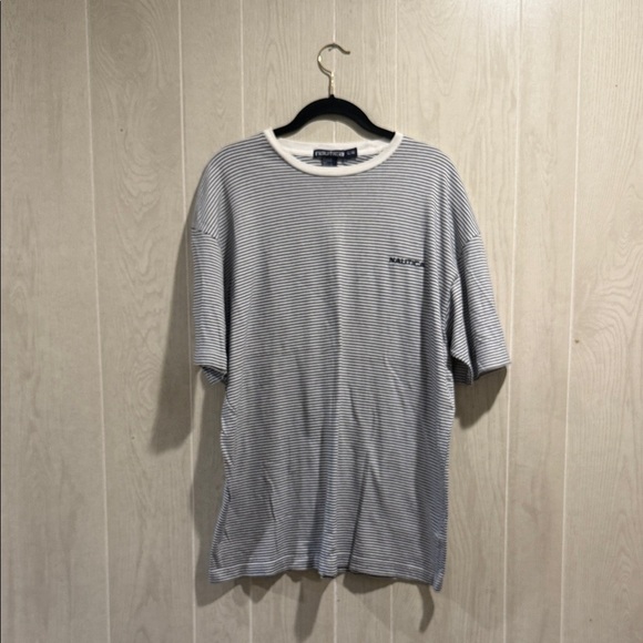 Nautica Men's Black and White Striped Tee, Made in USA, 100% Cotton- L - Picture 1 of 4